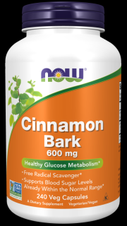 NOW FOODS Cinnamon Bark - Cynamon 600 mg (240 kaps.)