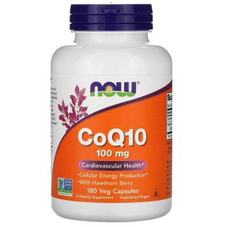 NOW FOODS CoQ10 with Hawthorn Berry 100mg (Koenzym Q10 z Jagodą Głogu) 180 Kapsułek wegetariańskich