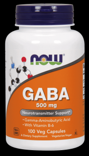 NOW FOODS GABA 500mg z Witaminą B6 - 100 kapsułek wegańskich