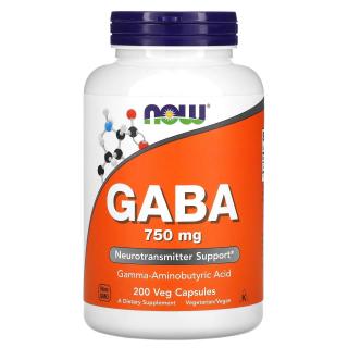 NOW FOODS GABA 750mg (Kwas gamma-aminomasłowy) 200 Kapsułek wegetariańskich