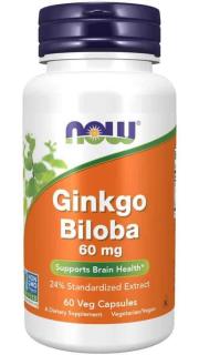 NOW FOODS Ginkgo Biloba 60mg (Miłorząb Japoński) 60 Kapsułek wegetariańskich