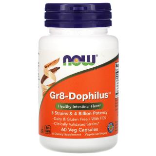 NOW FOODS Gr8-Dophilus (Probiotyk, Zdrowa flora bakteryjna) 60 Kapsułek wegetariańskich