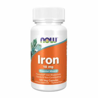 NOW FOODS Iron 18mg (Żelazo, Niezbędny minerał) 120 Kapsułek wegetariańskich