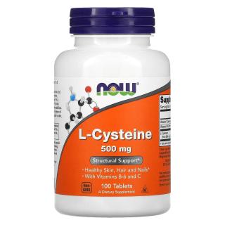 NOW FOODS L-Cysteine 500mg (L-Cysteina, Zdrowa skóra, włosy i paznokcie) 100 Tabletek