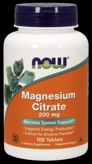 NOW FOODS Magnesium Citrate (Cytrynian Magnezu) 200mg - 100 tabletek wegańskich