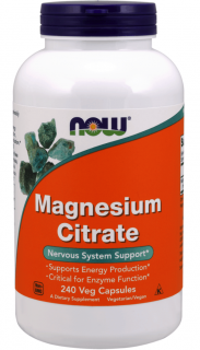 NOW FOODS Magnesium Citrate (Cytrynian Magnezu) 400mg - 240 kapsułek wegańskich