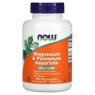 NOW FOODS Magnesium  Potassium Aspartate (Magnez, Potas, Tauryna) 120 Kapsułek wegetariańskich