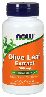 NOW FOODS Olive Leaf Extract 500mg (Ekstrakt z Liści Oliwnych) 60 Kapsułek wegetariańskich