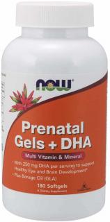 NOW FOODS Prenatal Gels + DHA (Witaminy i Minerały dla Kobiet w Ciąży + DHA) 180 Kapsułek żelowych