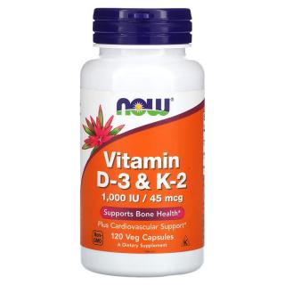 NOW FOODS Vitamin D3  K2 (Witamina D3 K2) - 120 kapsułek wegetariańskich