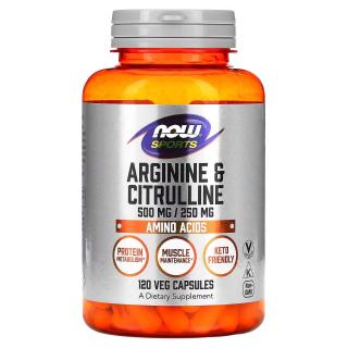 NOW SPORTS Arginine  Citrulline 500/250 (Arginina i Cytrulina) 120 kapsułek wegetariańskich