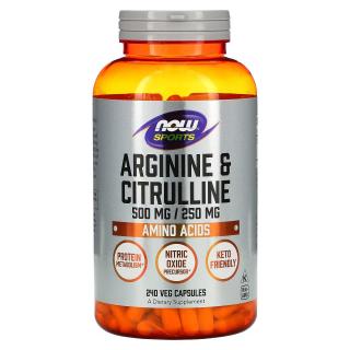 NOW SPORTS Arginine  Citrulline 500/250 (Arginina i Cytrulina) 240 kapsułek wegetariańskich