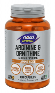 NOW SPORTS Arginine  Ornithine 500mg / 250mg (Arginina i Ornityna) 100 Kapsułek wegetariańskich