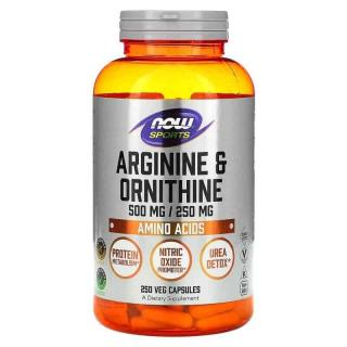 NOW SPORTS Arginine  Ornithine 500mg / 250mg (Arginina i Ornityna) 250 Kapsułek wegetariańskich