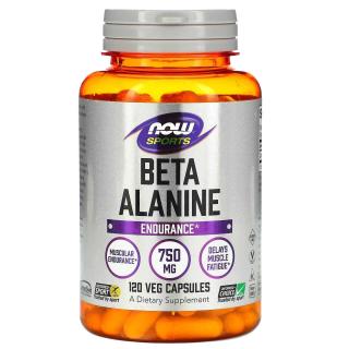 NOW SPORTS Beta-Alanine 750mg (Wytrzymałość) 120 Kapsułek wegetariańskich