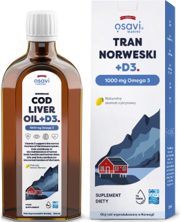 OSAVI Tran Norweski +D3, 1000 mg Omega 3 - smak cytrynowy (250 ml)