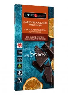 Puregood czekolada gorzka z pomarańczą ze stewią bez dodatku cukrów bezglutenowa 125 g
