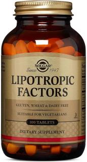 SOLGAR Lipotropic Factors (Czynniki Lipotropowe, Odtłuszczanie Wątroby) 100 Tabletek