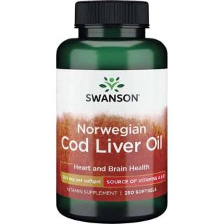 SWANSON Cod Liver Oil 350mg (Omega-3, EPA, DHA) 250 Kapsułek żelowych