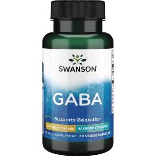 SWANSON GABA 750mg Maximum Strength (Spokój, Relaks) 60 Kapsułek wegetariańskich