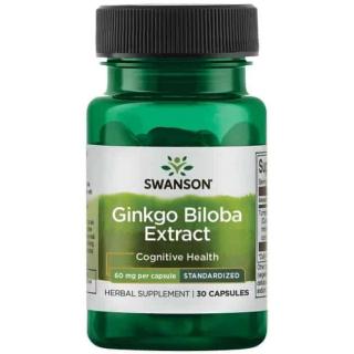 SWANSON Ginkgo Biloba Extract 60mg (Pamięć, Zdrowie poznawcze) 30 Kapsułek