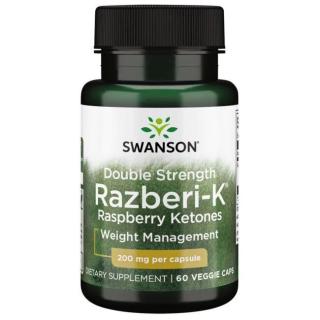 SWANSON Maximum Strength Razberi-K 200mg (Ketony Malinowe - Redukcja Masy Ciała) 60 kapsułek wegetariańskich