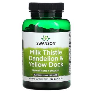 SWANSON Milk Thistle, Dandelion  Yellow Dock - Ostropest Plamisty, Mniszek lekarski i Szczaw żółty (120 kaps.)