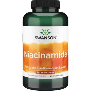 SWANSON Niacinamide 500mcg (Energia, Witamina B3)  250 Kapsułek