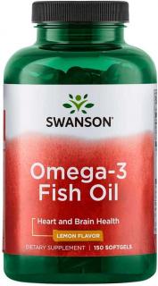 SWANSON Omega-3 Fish Oil (Zdrowie serca i mózgu) 150 Kapsułek żelowych Cytrynowy smak