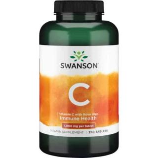 SWANSON Vitamin C with Rose Hips 1000mg (Witamina C z ekstraktem z dzikiej róży) 250 Tabletek