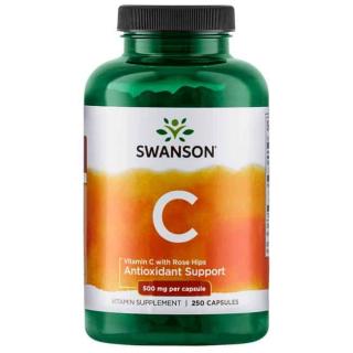 SWANSON Vitamin C with Rose Hips Extract (Witamina C z ekstraktem z dzikiej róży) 500mg 250 Kapsułek