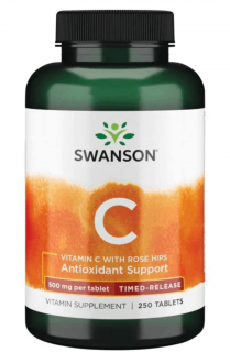 SWANSON Vitamin C with Rose Hips Timed-Release (Witamina C, Wolno uwalniająca się) 250 Tabletek