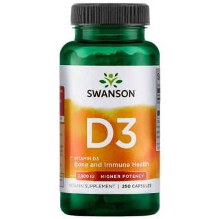 SWANSON Vitamin D-3 2000IU (Witamina D3) 250 Kapsułek