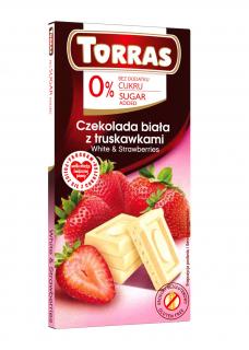 Torras czekolada biała z truskawkami bez dodatku cukrów bezglutenowa 75 g