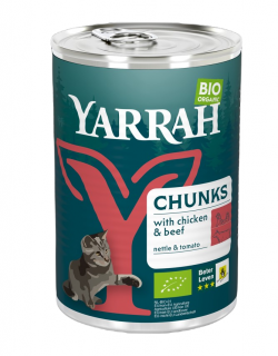 Yarrah (dla kota dorosłego) kawałki kurczaka i wołowiny z pomidorem i pokrzywą bio 405 g