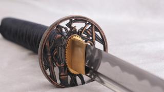 MIECZ KATANA DO TRENINGU LAITO , STAL WYSOKOWĘGLOWA 1065 RĘCZNIE KUTA +STOJAK  R873
