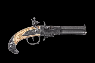 TRZYLUFOWY NIEMIECKI PISTOLET SKAŁKOWY Z GŁOWĄ ORŁA 1775r (K1119)