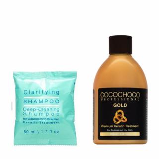 Zestaw Cocochoco Clarifying Shampoo głęboko oczyszczający szampon do włosów 50ml + Cocochoco Gold Keratyna do Włosów 250ml