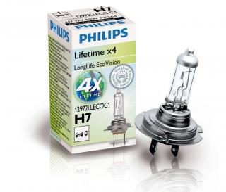 PHILIPS H7 LongLife EcoVision 12V 55W nr. kat.12972LLEOC1 4x DŁUŻEJ