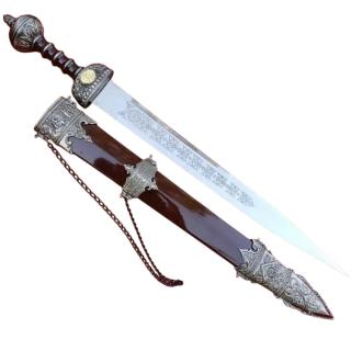 RZYMSKI MIECZ GLADIUS Z POCHWĄ + STOJAK JT6056BR MEGA HIT 80cm BORDOWY