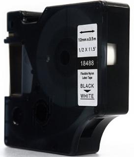 Taśma JetWorld zamiennik do drukarek etykiet Dymo Rhino 18488 12mm x 3,5m czarny na białym, nylonowa