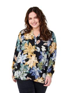 ZIZZI CZARNA BLUZKA KWIATY GUZIKI 050G