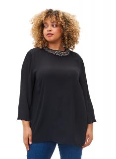 ZIZZI ELEGANCKA CZARNA BLUZKA ZDOBIENIA 776A