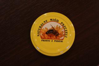 zakrętka duża (50 szt.) "żółta z pszczołą, naturalny miód pszczeli" fi 82 mm