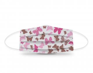 Dwuwarstwowa maseczka ochronna na twarz z noskiem motylki różowe