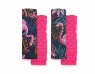Ochraniacze na pasy BOBONO do wózka minky- flamingi różowo-granatowe/ciemnoróżowy
