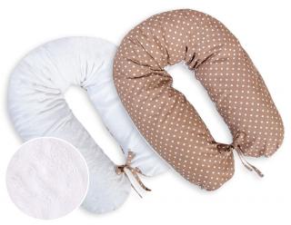 Poduszka ciążowa dustronna BOBONO Longer minky - Białe groszki na brązie