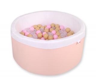 Suchy basen z piłeczkami 40 cm 200 piłek - biały minky i bawełna pudrowy róż BOBONO