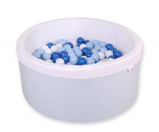 Suchy basen z piłeczkami 40 cm 200 piłek - biały minky i niebieska bawełna BOBONO