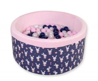 Suchy basen z piłeczkami 40 cm 200 piłek - różowy minky i bawełna króliczki BOBONO